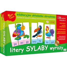 Litery, sylaby, wyrazy. Edukacyjna układanka obrazkowa. Zestaw ćwiczeń dla edukacji przedszkolnej i wczesnoszkolnej 1  